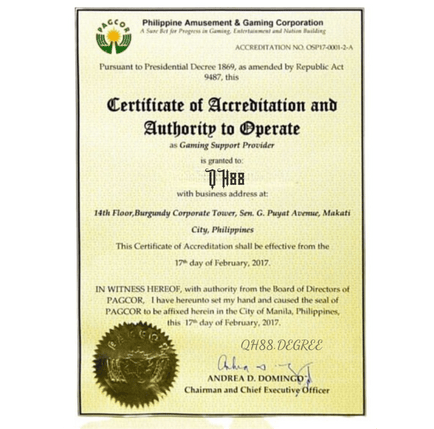 Giấy Phép PAGCOR QH88